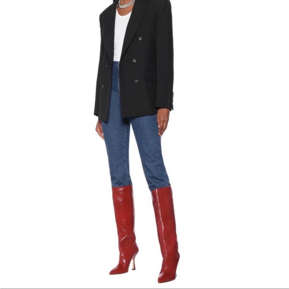 Stuart Weitzman Parton Red Croc Snakeskin Leather Tall Heel Boots - Picture 2 of 14